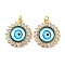 Rack Plating Brass Micro Pave Cubic Zirconia Pendants, with Glass, Long-Lasting Plated, Flower with Evil Eye, with Jump Ring, Real 18K Gold Plated, Deep Sky Blue, 23x20x5mm