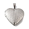 316 Stainless Steel Locket Pendants, with 201 Stainless Steel Snap on Bails Stainless Steel Photo Frame Charms, Textured Heart, Stainless Steel Color, 29x28.5x7mm, Hole: 7.5x3mm, Inner Diameter: 16.5x21mm