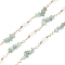 Brass Link Chains, with Glass & Green Aventurine Beads, Long-Lasting Plated, Soldered, with Spool, Golden, 20x4.5mm, about 16.40 Feet(5m)/Roll