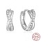 Elegant S925 Sterling Silver 8-shaped Hoop Earrings, with Clear Cubic Zirconia, Silver, 12x4mm