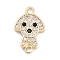 Brass Pave Clear & Black Cubic Zirconia Pet Puppy Connector Charms, Cadmium Free & Nickel Free & Lead Free, Dog Charms, Real 14K Gold Plated, 14.5x8.5x1.5mm, Hole: 1.4mm