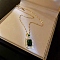 Micro Pave Cubic Zirconia and Alloy Square Pendant Necklace, Stainless Steel Dapped Chain Necklaces, Green, 19.69 inch(50cm)
