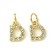 Rack Plating Alloy Rhinestone Pendants, Cadmium Free & Lead Free, Letter D, 11x8x2mm, Hole: 5mm