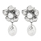 304 Stainless Steel Flower Stud Earrings, with ABS Plastic Imitation Pearl Beads, Stainless Steel Color, 36x19.5mm