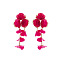 Alloy Cloth Flower Tassel Stud Earrings, Golden, Cerise, 110x51mm
