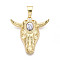 Brass and Synthetic Turquoise Pendants, Cattle Head, Real 18K Gold Plated, 36x35.5x8~8.5mm, Hole: 9.5x6mm