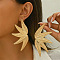 Iron Stud Earrings, Leaf, Golden, 80x45mm