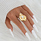 Alloy Finger Rings for Women, with Plastic Pearl, Golden, Leaf, Inner Diameter: 17.8mm