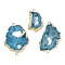 Dyed Natural Druzy Agate links, with Brass Edged, Golden, Sky Blue, 36.5~79x21~44x6.5~9mm, Hole: 2.5mm