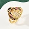 Brass Micro Pave Colorful Cubic Zirconia Cuff Rings, Cadmium Free & Lead Free, Ladyboy, Real 18K Gold Plated, 17.5mm
