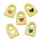 Rack Plating Brass Enamel Pendants, Long-Lasting Plated, Lead Free & Cadmium Free, Padlock with Heart Charms, Real 18K Gold Plated, Mixed Color, 17x12x4mm, Hole: 4.5x4.5mm