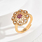 Elegant Adjustable Brass Micro Pave Cubic Zirconia Finger Rings for Women, Flower, Golden, Red, 17mm, Inner Diameter: Adjustable