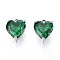 Glass Charms, Heart, with 304 Stainless Steel, Faceted, Stainless Steel Color, Green, 8x6x4mm, Hole: 1.2mm