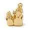 Brass Micro Pave Cubic Zirconia Pendants, Lettuce Charms, with Jump Ring, Long-Lasting Plated, Cadmium Free & Lead Free, Rack Plating, Real 18K Gold Plated, 14.5x12x6mm, Hole: 3mm