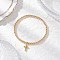 Brass Charm Bracelets, Round Beads Stretch Bracelets for Women, Cross, Real 18K Gold Plated, Inner Diameter: 2-1/8 inch(5.25cm)