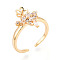 Crown Brass Micro Pave Clear Cubic Zirconia Cuff Ring Settings, for Half Drilled Beads, Real 18K Gold Plated, Pin: 0.9mm, 15~15.2mm, Inner Diameter: Adjustable