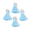 Polycotton(Polyester Cotton) Tassel Pendant Decorations, with Iron Findings, Light Gold, Light Cyan, 20~30x7~8mm, Hole: 5mm