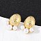 304 Stainless Steel Stud Earrings, with Natural Shell Beads, Ion Plating(IP), Real 14K Gold Plated, 21.5x15.5mm
