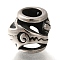 304 Stainless Steel European Beads, Large Hole Beads, Barrel with Feather, Antique Silver, 11x10mm, Hole: 4.5mm