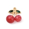304 Stainless Steel Pendants, Cherry, with Resin & Rhinestone & Glitter Powder, Ion Plating(IP), Real 18K Gold Plated, Red, 23x22.5x12mm, Hole: 1.8mm