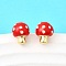 Brass Enamel Stud Earrings, Real 18K Gold Plated, Mushroom, 10x8mm