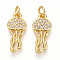 Brass Micro Pave Cubic Zirconia Pendants, Cadmium Free & Lead Free, Jellyfish Charms, with Jump Ring, Real 18K Gold Plated, 18x8x2.5mm, Hole: 3mm