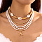 Bohemian Style Alloy Starfish Pendant Glass Seed Beads Natural Shell Beaded Multi Layered Necklaces, Golden, White, 14.96 inch(38cm), 5pcs/set