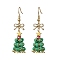 GLass Dangle Earrings, with Brass Findings, Christmas Tree, Golden, 48x13.5mm