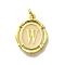 Brass Pendants, with Enamel, Oval with Letter, Real 18K Gold Plated, with Jump Ring, Letter W, 20x15~15.5x2mm, Hole: 3.5mm