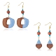 2 paio 2 orecchini pendenti in resina a forma di goccia e ciambella in stile e legno di noce EJEW-SW00014-02-1
