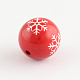 丸いアクリルスノーフレーク模様ビーズ  クリスマスの装飾品  レッド  16mm  穴：2mm X-SACR-S196-16mm-07-2