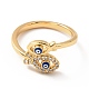 Cubic Zirconia Jesus Fish with Evil Eye Open Cuff Ring with Enamel RJEW-H101-35G-2
