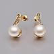 Real 18K Gold Plated Tin Alloy Rhinestone Pearl Ear Studs For Women EJEW-BB13487-2