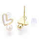 Orecchini a bottone con cuore di conchiglia bianca naturale e perle PEAR-N020-05P-1