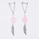 Orecchini a bottone pendenti con perle di quarzo rosa naturale EJEW-JE03991-05-1