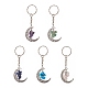 Porte-clés pendentif en alliage lune et lune avec puces de pierres précieuses naturelles et synthétiques KEYC-JKC00465-1