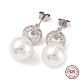 Cubic Zirconia Ring with Shell Pearl Dangle Stud Earrings EJEW-F318-06P-1