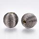 Perles de bois recouvertes de fil de cordon polyester WOVE-S117-16mm-03-1