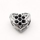 Heart Antique Silver Plated Alloy Rhinestone European Large Hole Beads CPDL-M014-04-2
