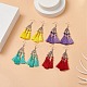 4 Pairs 4 Color Polyester Tassel with Glass Beaded Chandelier Earrings EJEW-TA00183-2