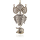 Antique Silver Plated Alloy Rhinestone Large Pendants Owl for Halloween Necklace Making ALRI-J081-02AS-2