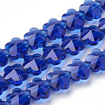 Transparent Glass Beads, Faceted, Plum Blossom, Blue, 13x13.5x8.5mm, Hole: 1mm