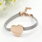 Fashionable 304 Stainless Steel Bracelets, with Lobster Claw Clasps, Heart, Rose Gold, 7-1/8 inch(180mm), 6mm
