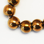 Non-magnetic Synthetic Hematite Beads Strands, Grade A, Round, Copper Plated, 6mm, Hole: 1.5~2mm, about 65~70pcs/strand