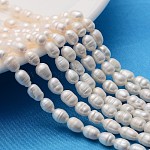 天然養殖淡水真珠連売り  母の日ギフトのアイデア  米のビーズ  ホワイト  5.6~7x4~5mm  穴：0.8mm  約27個/連  長さ7.1インチ（18cm）