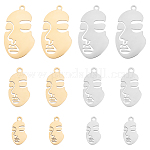 DICOSMETIC 12Pcs 3 Size 2 Colors Stainless Steel Abstract Human Face Charms Profile Head Charms Geometric Head Pendants Dangle Charms for Jewelry Making DIY Findings