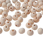 Perles en bois naturel non fini, perles d'espacement en bois rondes en vrac pour la fabrication artisanale, sans plomb, mocassin, 8mm, Trou: 2mm