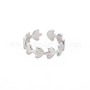 304 Stainless Steel Flower Open Cuff Ring for Women RJEW-S405-197P