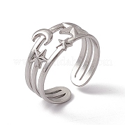 304 Stainless Steel Star & Moon Open Cuff Ring for Women RJEW-C045-13P