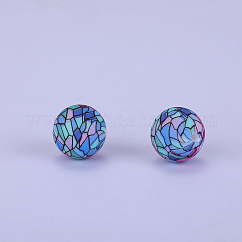 Cuentas focales redondas de silicona impresas, azul real, 15x15mm, agujero: 2 mm